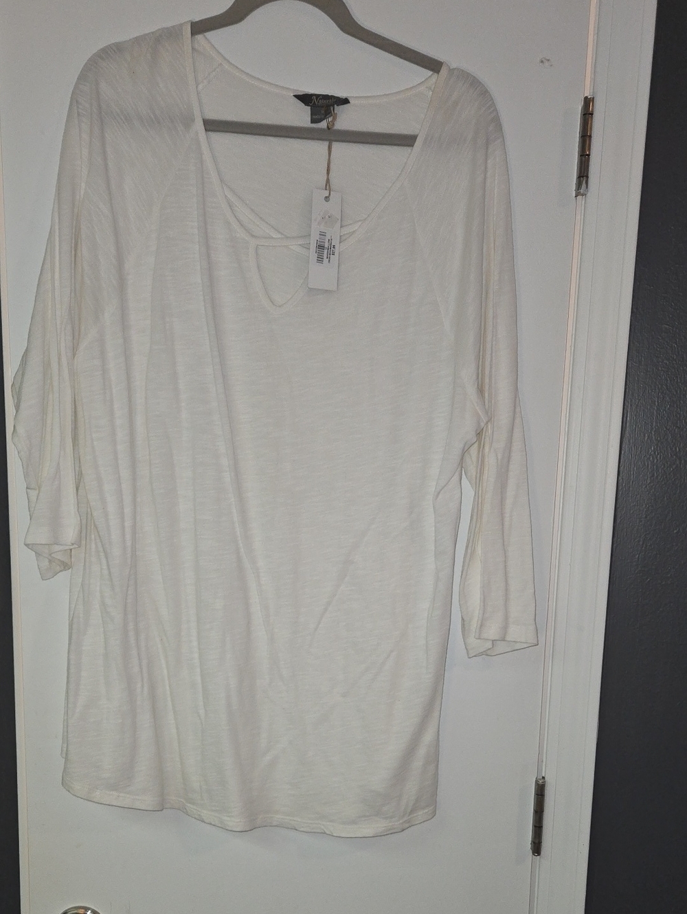 Slub Knit Ivory Women's Scoop Neck Top - Soft Long Sleeve